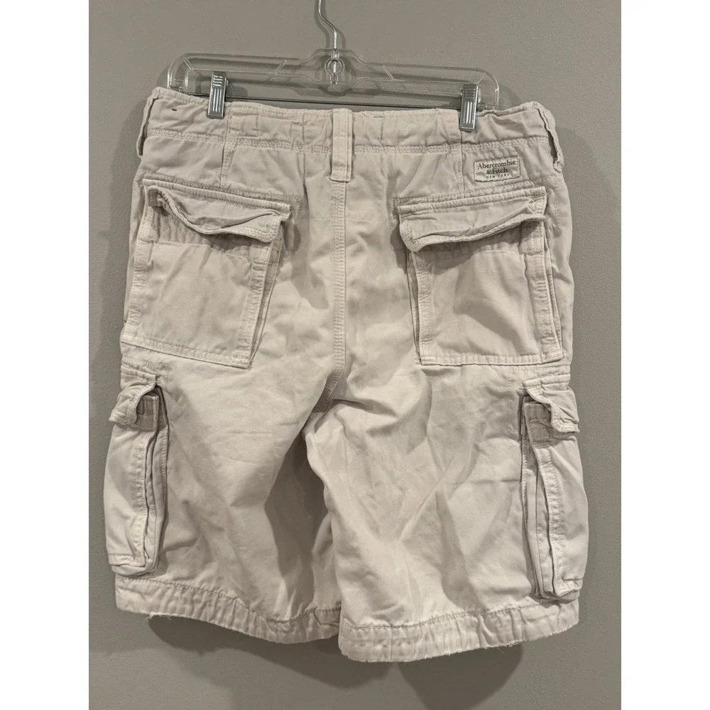Abercrombie & Fitch Cargo Shorts Men 32 Beige Khaki Pocket Button Fly Drawstring